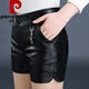 Pierre Cardin leather shorts for women spring new 2024 bottoming PU leather pants high waist slim fit loose slim autumn and winter outer boots black 31/2XL