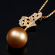 Red shadow Xian Enni yellow 18K gold gold bead pearl necklace round bright light group inlaid diamond butterfly buckle head pendant commemorative