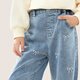 Domeowu Girls' Denim Flared Pants 25 New Autumn and Winter Children's Pants Medium and Big Children's Stretch Pants Bow Mid Blue 150