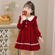 Anneyol Girls' Dress Autumn 2025 New Autumn Clothes Little Girls Autumn and Winter Skirts Children's Fashionable Girls' Clothes Princess Skirt Red Velvet 130