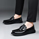 KEDUN Spring and Summer Peas Shoes Men's Genuine Leather Soft Sole Lazy Slip-on Men's Business Casual Leather Shoes Glossy Height-increasing Men's Shoes Black (Flat Heel) 42