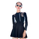 Li Ning (LI-NING) swimsuit for women, one-piece skirt style, contrasting color swimsuit, slim and conservative swimsuit 087, black gray XXL