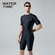 WATERTIME/Shuichuan Men's Swimsuit and Swimming Pants One-piece Short-Sleeved Diving Suit Men's Swimsuit Black Silver XL