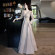 H-KED tall dress women's banquet evening dress slightly fat evening high-end autumn light luxury temperament niche long-sleeved annual party champagne color long 606 3XL