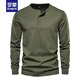 ROMON brand new heavyweight T-shirt Henley shirt men's open collar long-sleeved American khaki American cotton slim fit top dark gray L 145-160Jin Jin equals 0.5 kg