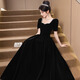 Li Baixin's new black large size evening dress annual meeting art exam velvet slimming high-end host vocal art exam dress winter black long sleeve S
