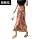Bergren Tailandia Vacaciones Wrap Wrap Skirt Falda de encaje de Lace-Up Yunnan Estilo étnico Playa impresa Xishuangbanna Falda Tarjeta negra 841-4 Tamaño igual
