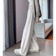 TonLion 2024 Women's High Waist Slim Knitted Wide Leg Pants Oatmeal/Fleece Style L
