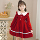 Anneyol Girls' Dress Autumn 2025 New Autumn Clothes Little Girls Autumn and Winter Skirts Children's Fashionable Girls' Clothes Princess Skirt Red Velvet 130