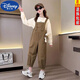 Disney (DISNEY) Girls Suit Spring and Autumn 2023 New Style Fashionable Long-Sleeved Children's Wear Internet Celebrity Big Children's Overalls Two-piece Set Trendy Dark Khaki Overalls + Top Two-piece Set 160