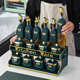 Zhengye kitchen seasoning box seasoning utensil set household oil pot oil bottle ceramic seasoning jar oil salt sauce vinegar storage rack green glazed square jar 15-piece set
