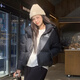 Camel 660 high-coat down jacket for women short thickened windproof hooded bread down jacket for women 724CA6B601B, Phantom Black, Women 2XL