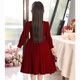 Disney girls princess dress new velvet autumn and winter children's red cheongsam style dress New Year skirt dress red velvet style velvet lining 120