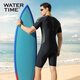 WATERTIME/Shuichuan Men's Swimsuit and Swimming Pants One-piece Short-Sleeved Diving Suit Men's Swimsuit Black Silver XL
