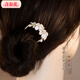 New Chinese-style pearl tassel hairpin with spring flowers for women, stylish and temperamental U-shaped hairpin, Chinese style hairpin, Hanfu hair accessory, white cherry blossom U-shaped hairpin