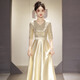 Li Baixin champagne color choir dress performance evening dress female host adult conductor uniform stage competition performance clothing champagne color L recommended 100-110Jin Jin equals 0.5 kg