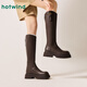 Hotwind boots for women winter women thick sole heightening retro casual slim tall knight boots