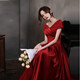 Yingwen toasting dress bride's new arm-covering 2022 autumn small burgundy engagement dress satin long burgundy long m (recommended 96-105 Jin Jin equals 0.5 kg)