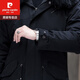 Pierre Cardin Winter Parka Men's Rex Rabbit Fur Liner 2025 New Haining Long Fur Coat Detachable Fox Fur Collar Over the Knee + Black Men's 3XL Fur Sleeves