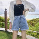 Wang Ximai denim shorts women's summer thin style 2023 new straight high waist thick legs slimming wide leg a-line shorts A802 light blue shorts S recommended within 95Jin [Jin equals 0.5kg]