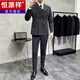 Hengyuanxiang double-breasted suit men's suit business formal casual suit British slim fit groom wedding dress including sheep wool style-dark green three-piece suit, black lining 48/M