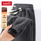 Baleno Polar Fleece Pants Men's Autumn and Winter New Double-sided Velvet Thickened Sports Pants Men's Loose Footwear Pants Official Dark Green #Solid Color 3XL