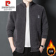 Pierre Cardin Wool Cardigan Jacket 100% Wool Autumn and Winter Men's Stand Collar Thickened Zipper Casual Wool Knit Sweater Khaki L