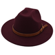 Kt retro British top hat men and women concave shape model big brim felt hat temperament jazz hat stage imitation woolen hat burgundy one size