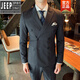 Jeep (JEEP) light luxury British gentleman style double-breasted suit men's suit suit groom wedding custom dress three pieces gray L