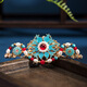 Wanbaozi burnt blue headdress set cloisonné step rocking hairpin Ming hair crown women Hanfu hair accessories ancient style hairpin complete set of accessories Dunhuang suit