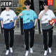 JEEP SPIRIT夏季青少年短袖t恤男孩少年衣服高中初中学生夏装帅气运动套装潮 白灰色 套装TZ9226款 S【60-75斤】