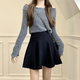 Miao Yijia skirt autumn black short skirt women winter knitted skirt pleated large hem skirt high waist a line skirt petite skirt high waist large hem pleated skirt black one size