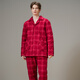 American Standard Couple Three-Layer Thickened Padded Pajamas Set for Women Autumn and Winter Red Wedding Pure Cotton Plaid Home Clothing for Men Cherry Red (Male) XL