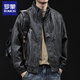 Luo Meng high-end motorcycle leather jacket men's spring and autumn 2025 new men's short comfortable large size American retro trendy brand 034 black gray L