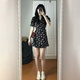 Xihan French floral dress new 2024 summer women's skirt summer black slimming goddess style short skirt black floral dress