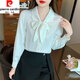 Pierre Cardin Mulberry Silk Long Sleeve Shirt Women's Spring and Autumn New Bow Retro Fashion Style Shirt High-end Silk Top White L 106-115Jin Jin equals 0.5 kg