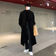 Ivansby's new winter men's woolen coat mid-length knee-high thickened woolen men's windbreaker jacket Korean style trendy and loose black (cotton version) XL