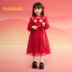 Balabala Girls New Chinese Style Knitted Dress 2025 Spring Red Mesh Princess New Year Dress 208125111006