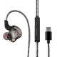 Jinwu type-c headset wired with mic back Huawei mate50/p40P50pro Honor 70/80 Xiaomi 12/13 Redmi k50/k60pro in-ear nova10type-C [flat head] black