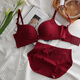 Modal Red Underwear Women's Small Breast Push Up Wedding Bride's Zodiac Year Women's Wireless Bra Panties Set Burgundy (Thin 1cm) Set 80B 80B