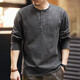 Famous high-end retro long-sleeved t-shirt for men in autumn loose large size pure cotton tough guy casual henley collar bottoming shirt top charcoal gray XL 145-160Jin Jin is equal to 0.5 kg