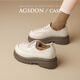Agsdon small leather shoes for women winter new retro lace-up commuting shoes for women thick heel loafers N531034 beige 38
