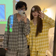 Mengdong Couple Pajamas Spring and Autumn New Long-sleeved Cartoon Men and Women Loose Large Size Pure Cotton Trendy Brand Home Clothes Set M Long Sleeve #Cartoon Briquettes XXL Size Men (Recommended 145-170 Jin Jin equals 0.5 kg)