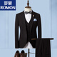 ROMON suit men's three-piece suit business formal casual small suit groomsmen groom wedding dress men's SJT1903 brown L