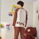 Fenton Couple Pajamas Women's Quarter Long Sleeve New Pure Cotton Brown Bear Joint Round Neck Homewear Set Apricot (Male) 2XL