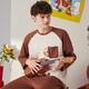 Fenton Couple Pajamas Women's Quarter Long Sleeve New Pure Cotton Brown Bear Joint Round Neck Homewear Set Apricot (Male) 2XL