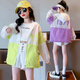 G.DUCKKIDS Girls Color Block Sun Protection Clothing 2024 Summer New Medium and Large Children's Insulated Thin Jacket Loose Casual Western Style Top 2316 Purple 170 Recommended Height 160-170 Age 14-15 Years Old