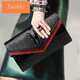 Tushky genuine leather clutch for women 2025 new Korean style fashionable and versatile temperament handbag banquet small bag Chinese Valentine's Day gift black with red large size