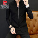 
Pier Cardin autumn men's shirt long sleeve buttoned Chinese stand-up collar jacket Chinese style casual shirt feel men's clothing black 9905 buttoned stand-up collar shirt 2XL