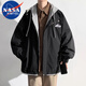 NASA MARVEL jacket men's spring and autumn jacket trend hooded fake two-piece casual fashion loose men's and women's Khaki XL
